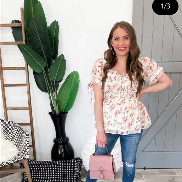 POL Floral Print Short Sleeve Navy Top - S - Picture 10 of 10